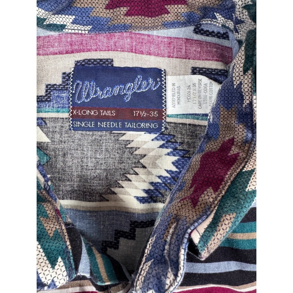 Vtg 90s Wrangler Cowboy Cut Aztec Western Shirt 17.5 x 35 X-Long Tail USA - Picture 4 of 12